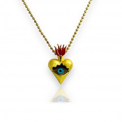 Enamel Sacred Evil Eye Heart Necklace - 925 Sterling Silver 